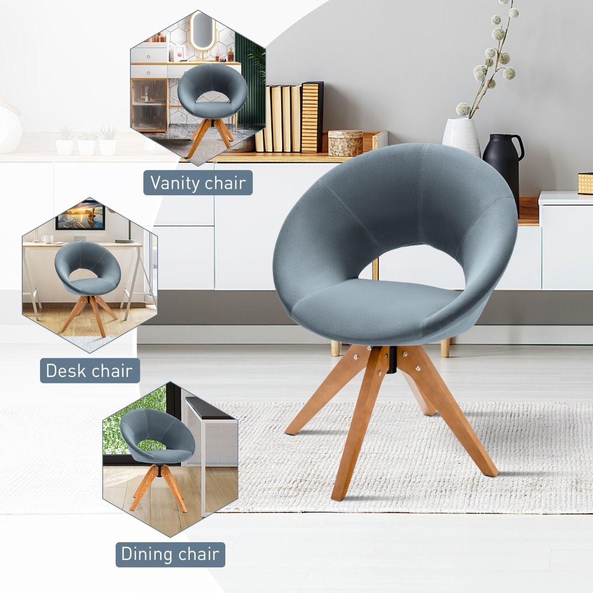 360 Swivel Velvet Accent Chair for Living Room, Bedroom and Office - Grey